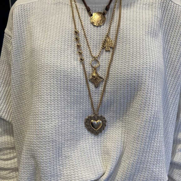 NWOT Free People Gold and Suede Detachable Multi-Strand Necklace with Pendants - Picture 10 of 11